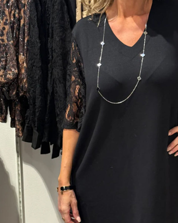Elegant V-Neck Lace Sleeve Dress