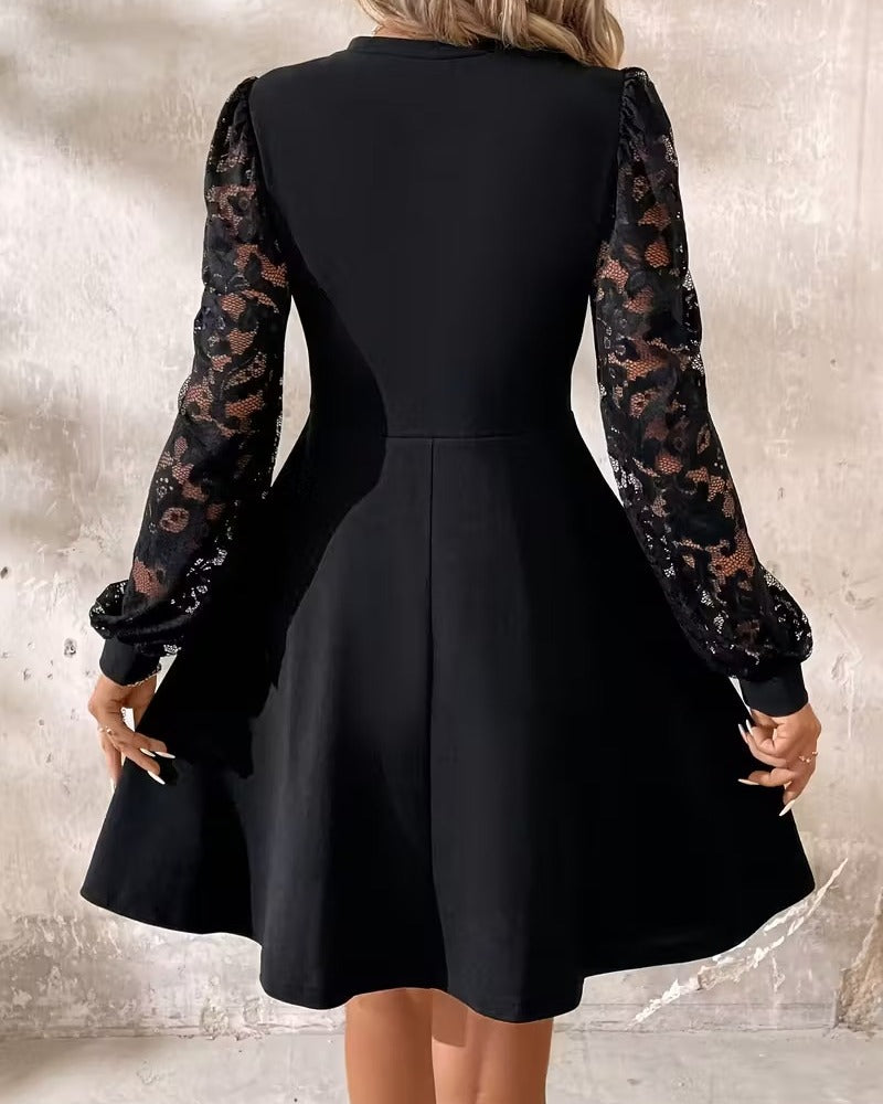 Trendy A-Line Lace Trim Dress