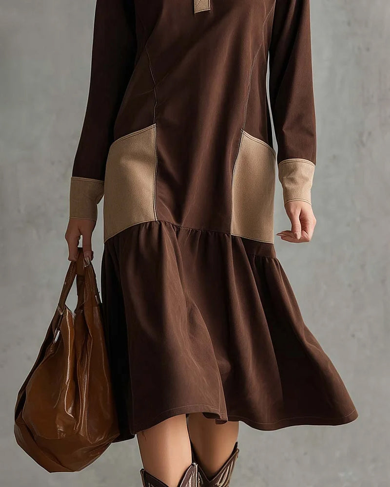 Long Sleeve Contrast Lapel Dress