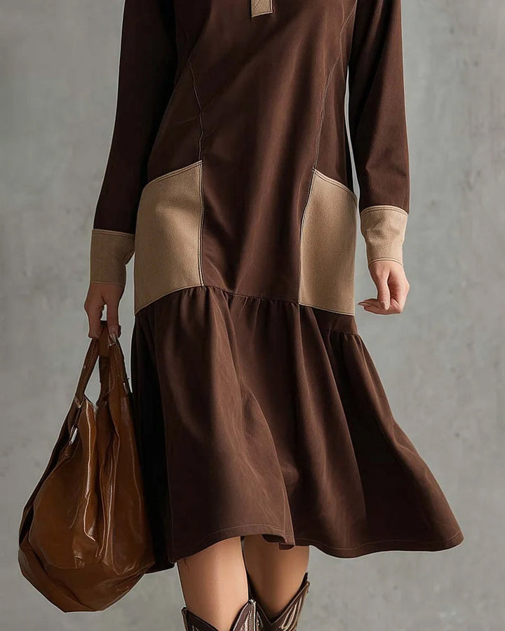 Long Sleeve Contrast Lapel Dress