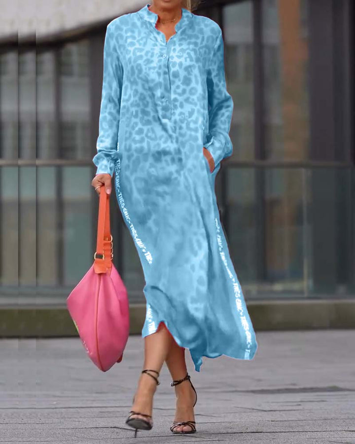 Dress Long Sleeve Leopard Print Split