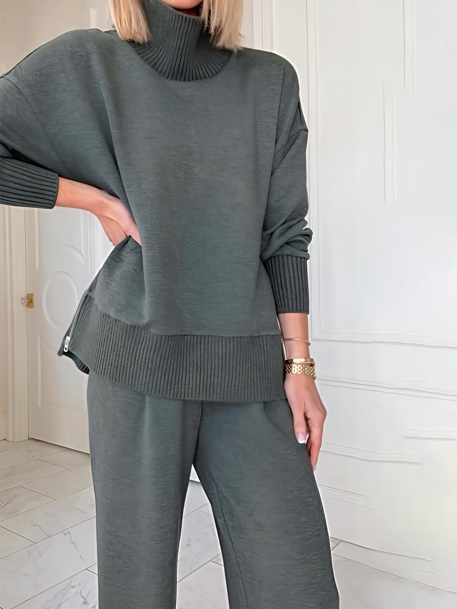 Turtleneck Knitted High Waist Two Pieces Set