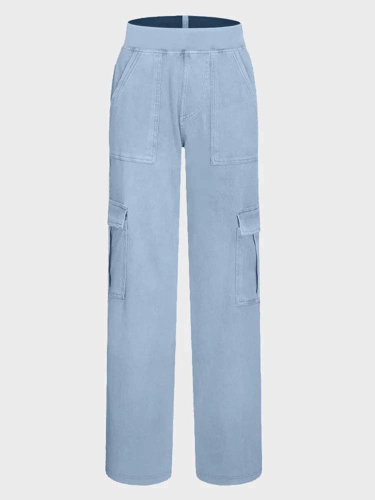 Mid Rise Pockets Straight Leg Casual Cargo Jeans
