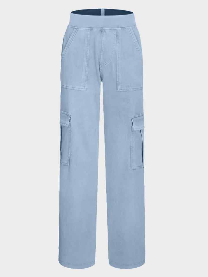 Mid Rise Pockets Straight Leg Casual Cargo Jeans