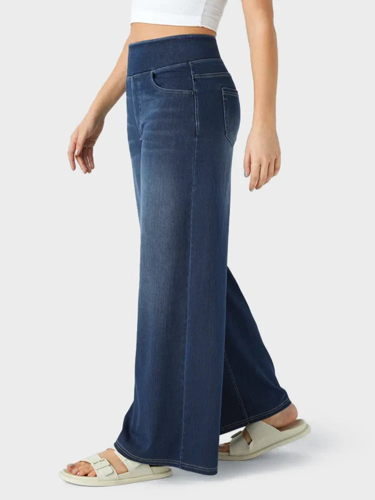 High Waisted Pockets Baggy Wide Leg Washed Casual Jeans