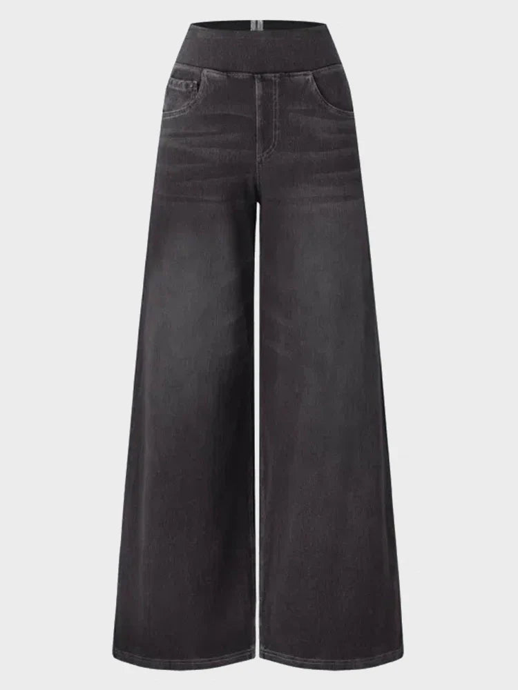 High Waisted Pockets Baggy Wide Leg Washed Casual Jeans