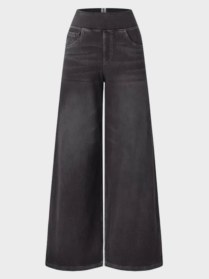 High Waisted Pockets Baggy Wide Leg Washed Casual Jeans