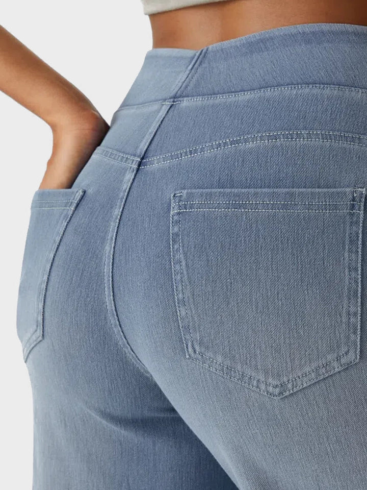 High Waisted Pockets Baggy Wide Leg Washed Casual Jeans