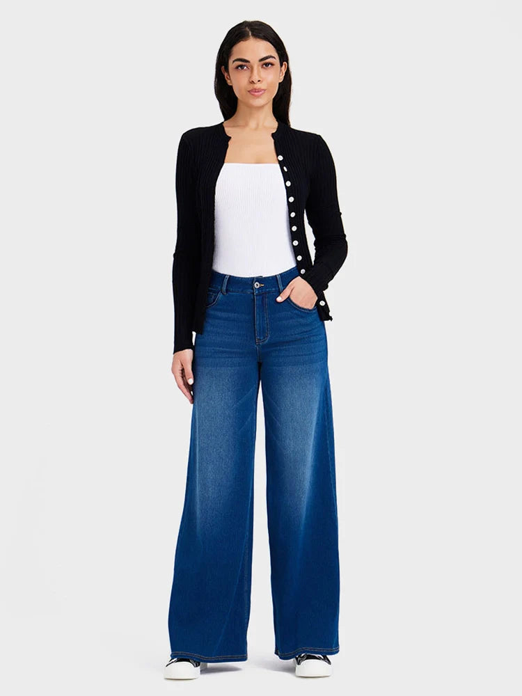 High-Waisted Stretch Wide-Leg Jeans