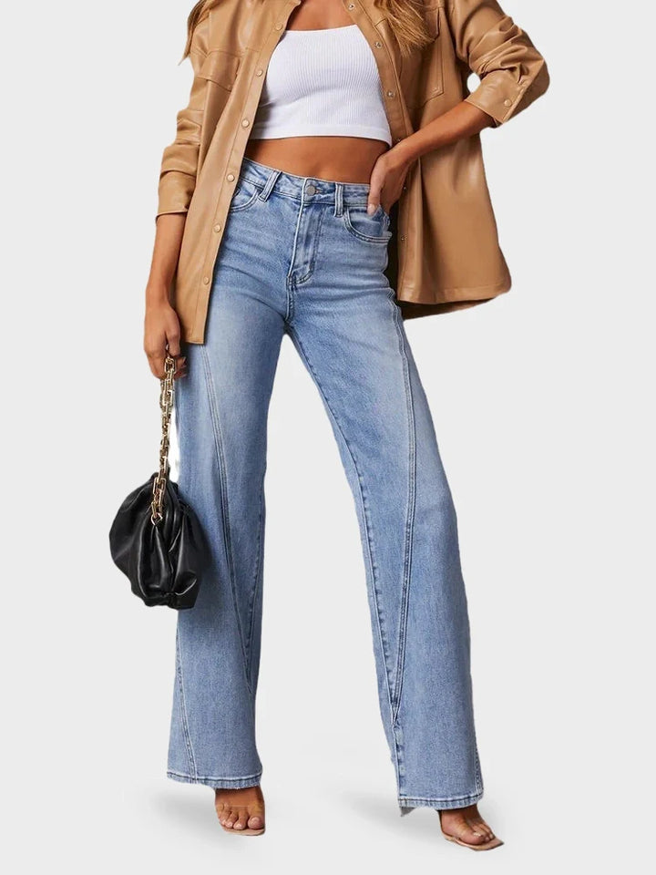 Fashion Front Seam High-Waisted Stretch Straight Leg Jeans