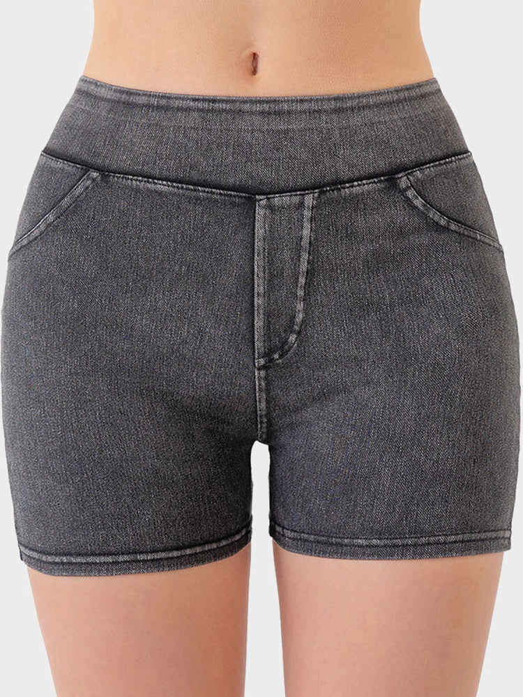 High-Waist Butt-Lifting Yoga Denim Shorts