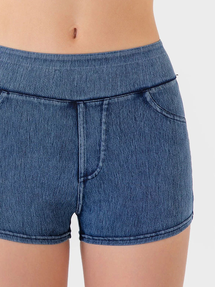 High-Waist Butt-Lifting Yoga Denim Shorts