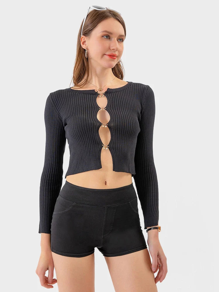 High-Waist Butt-Lifting Yoga Denim Shorts