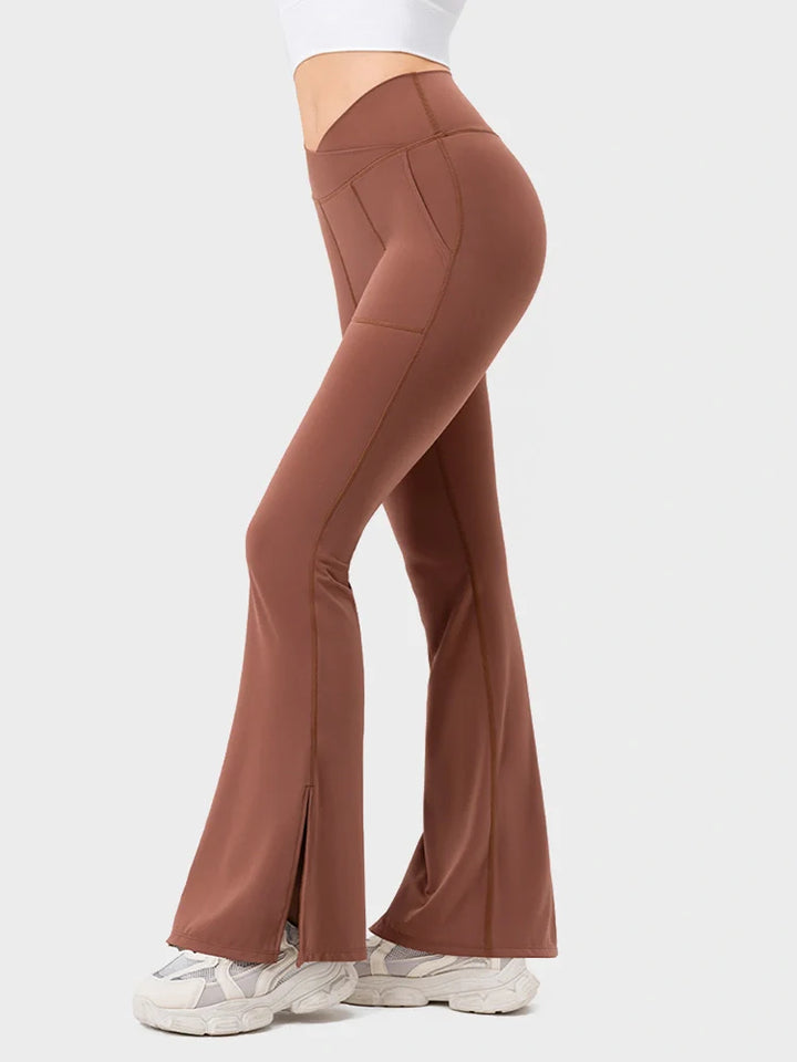 Womens Flare Leggings with Slit Hem High Waist Bootcut Yoga Pants Workout Tummy Control Flared