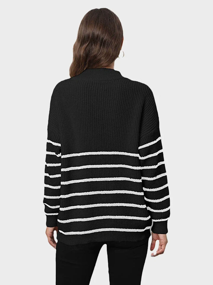 Women's Quarter Zip Striped Oversized Sweater 2025 Mock Turtleneck Fall Fashion Outfit