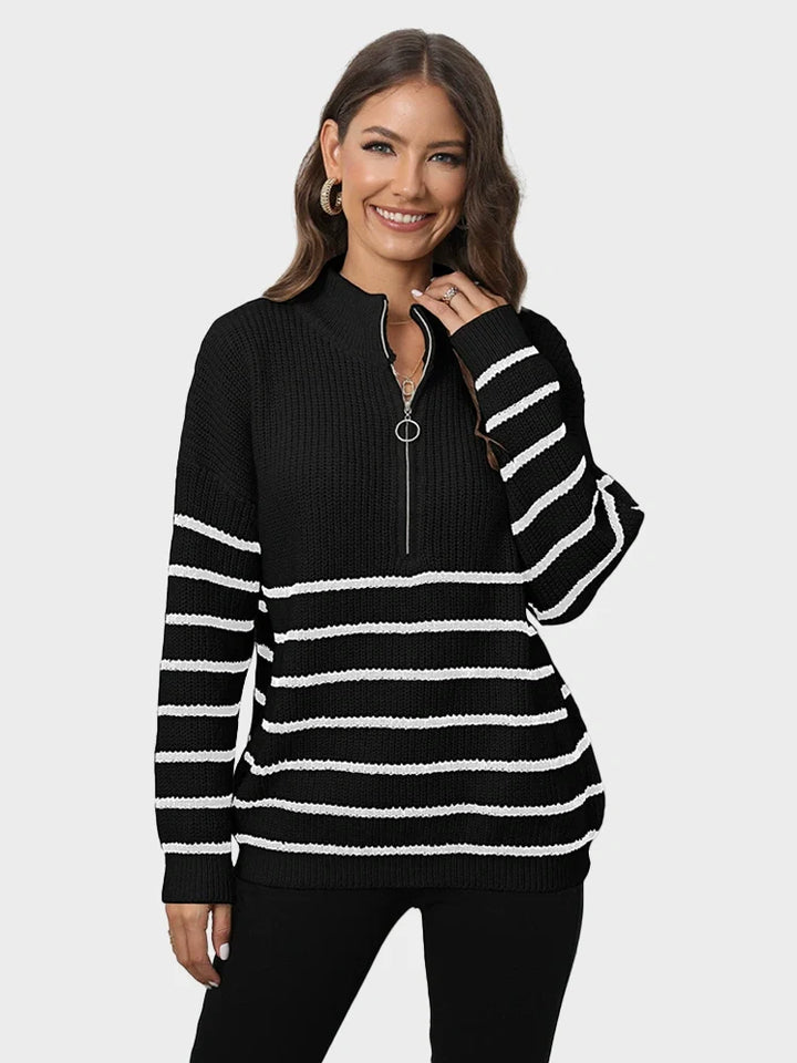 Women's Quarter Zip Striped Oversized Sweater 2025 Mock Turtleneck Fall Fashion Outfit