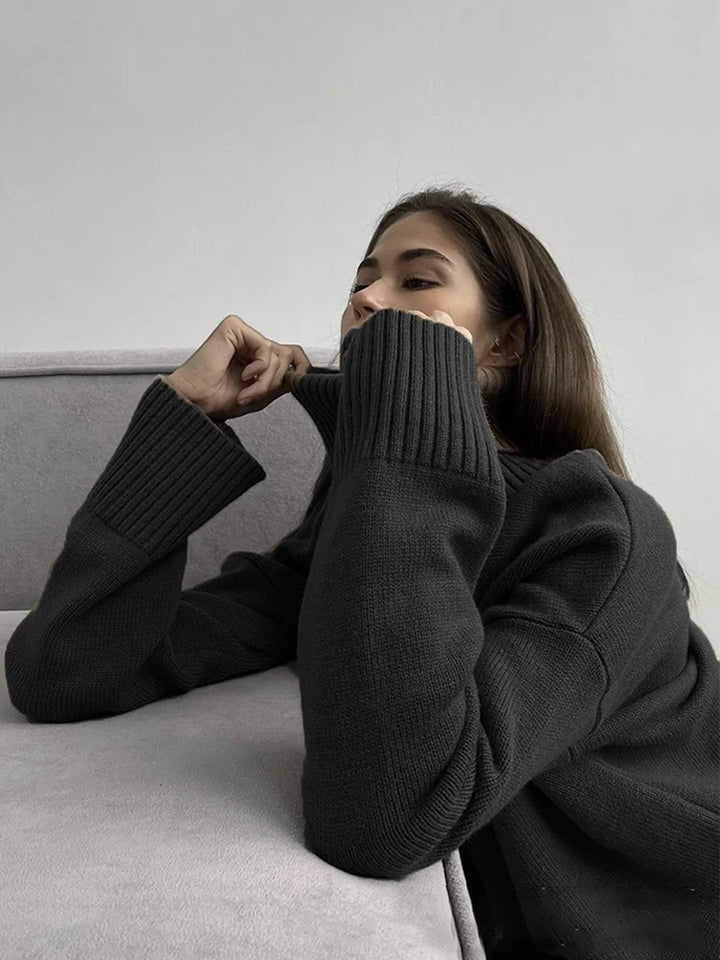 Women's Oversized Turtleneck Batwing Sleeve Casual Loose Knit Pullover Sweater