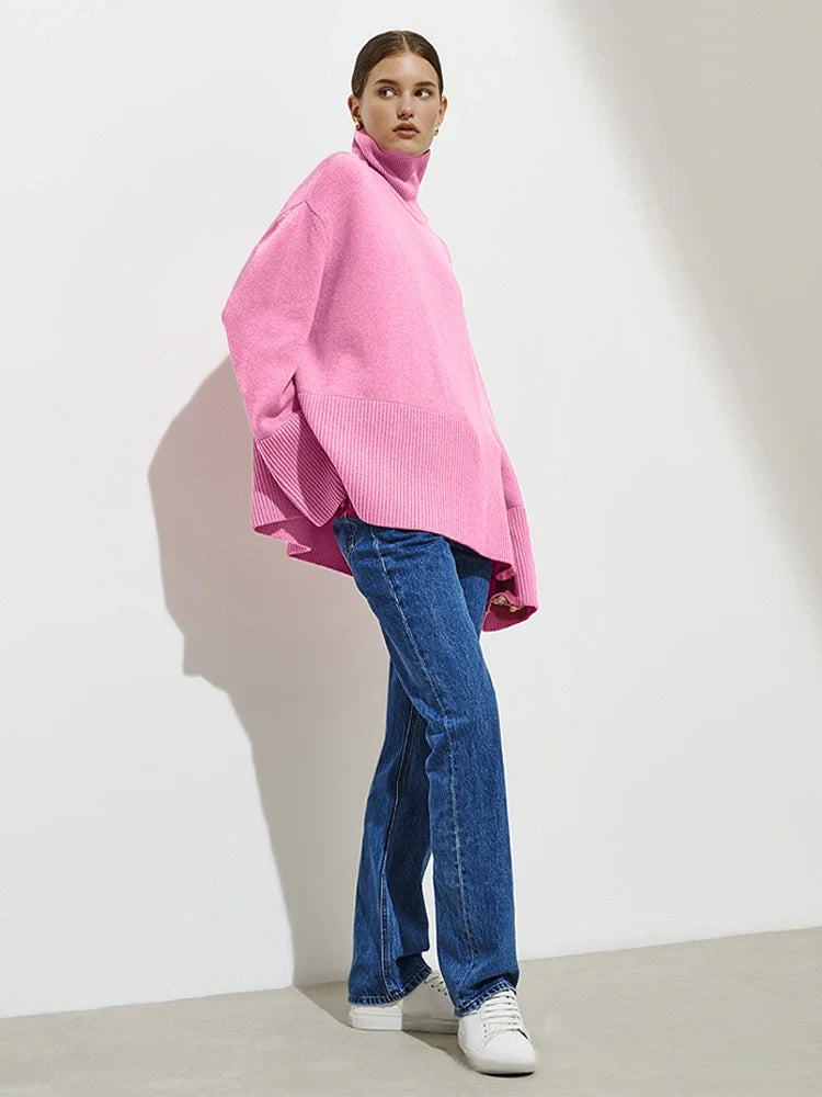 Women's Oversized Turtleneck Batwing Sleeve Casual Loose Knit Pullover Sweater