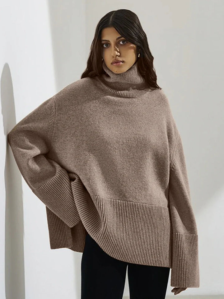 Women's Oversized Turtleneck Batwing Sleeve Casual Loose Knit Pullover Sweater