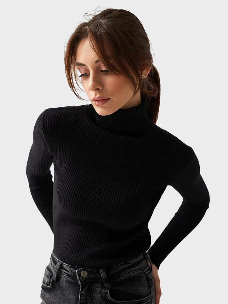 Women's Ribbed Turtleneck Sweater Long Sleeve