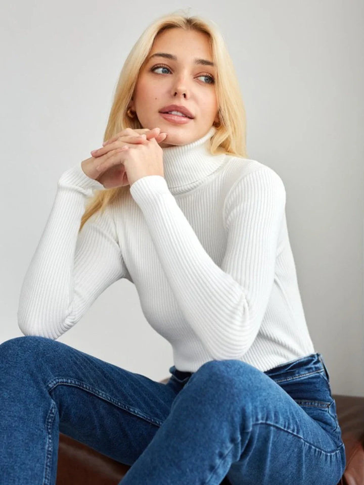 Women's Ribbed Turtleneck Sweater Long Sleeve