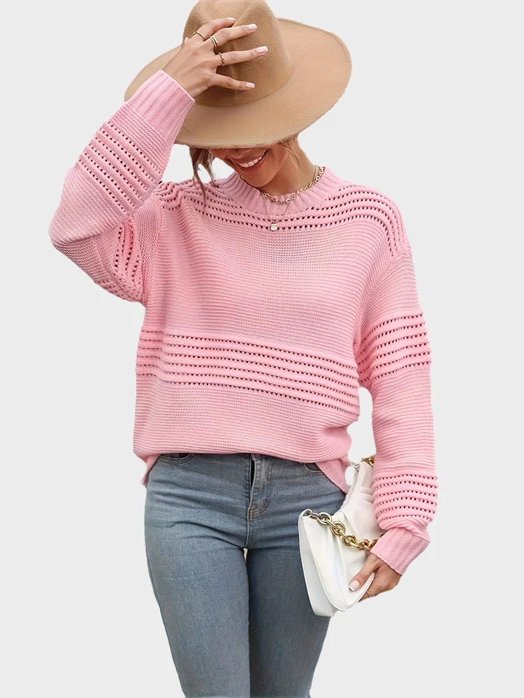 Women's pink batwing sleeve crew neck sweater