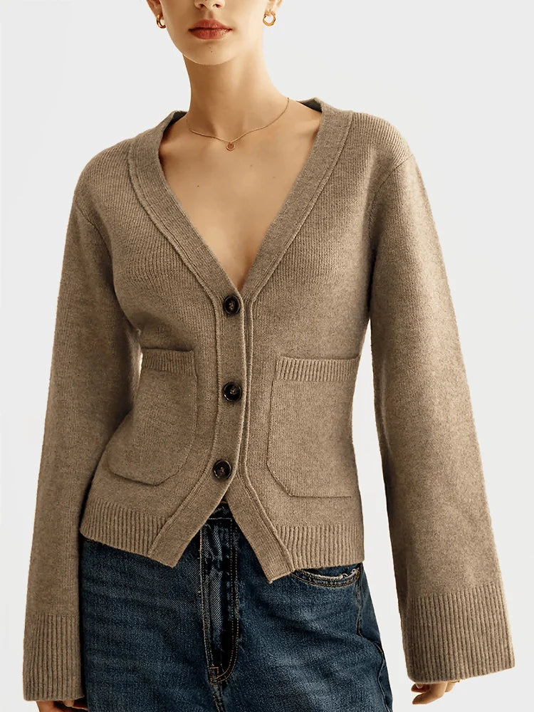 Women's Deep V Neck Cardigan Sweaters Cropped Knit Coats with Pockets
