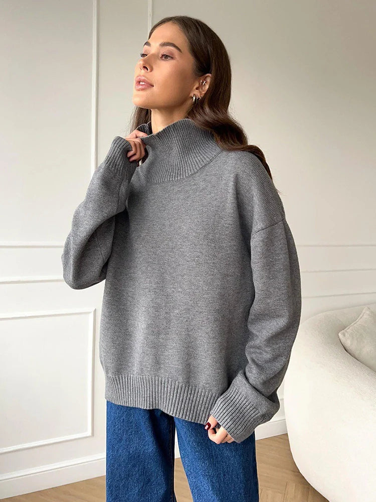 Womens Turtleneck  Long Sleeve Oversized  Knit Pullover Sweater