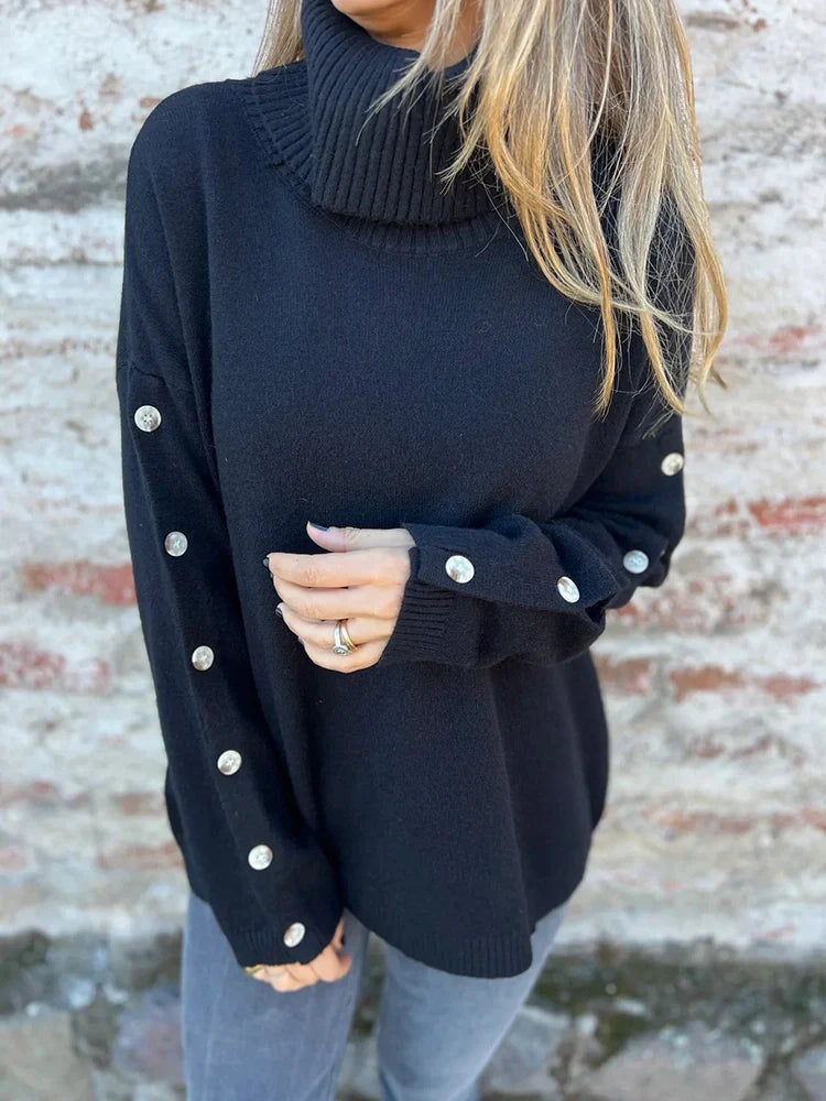 Women's Casual Turtleneck Button Sweater