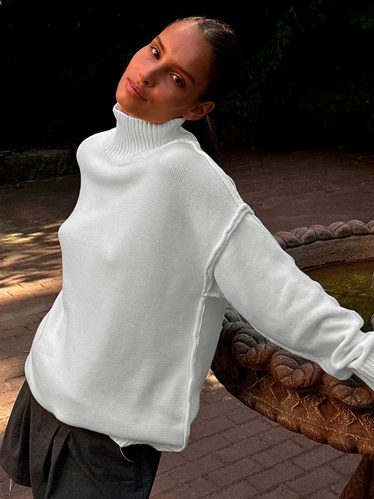 Thick and Loose Lazy Style Pullover Women's high Collar Warm Sweater