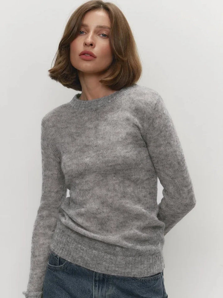 women's Lightweight Knitted Mohair Sweater Boat Neck Sheer