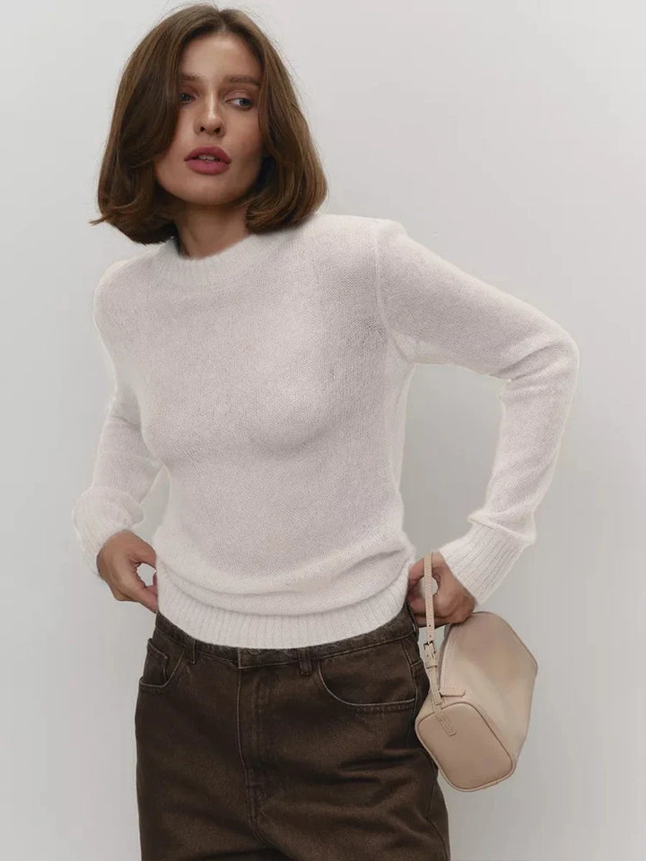 women's Lightweight Knitted Mohair Sweater Boat Neck Sheer