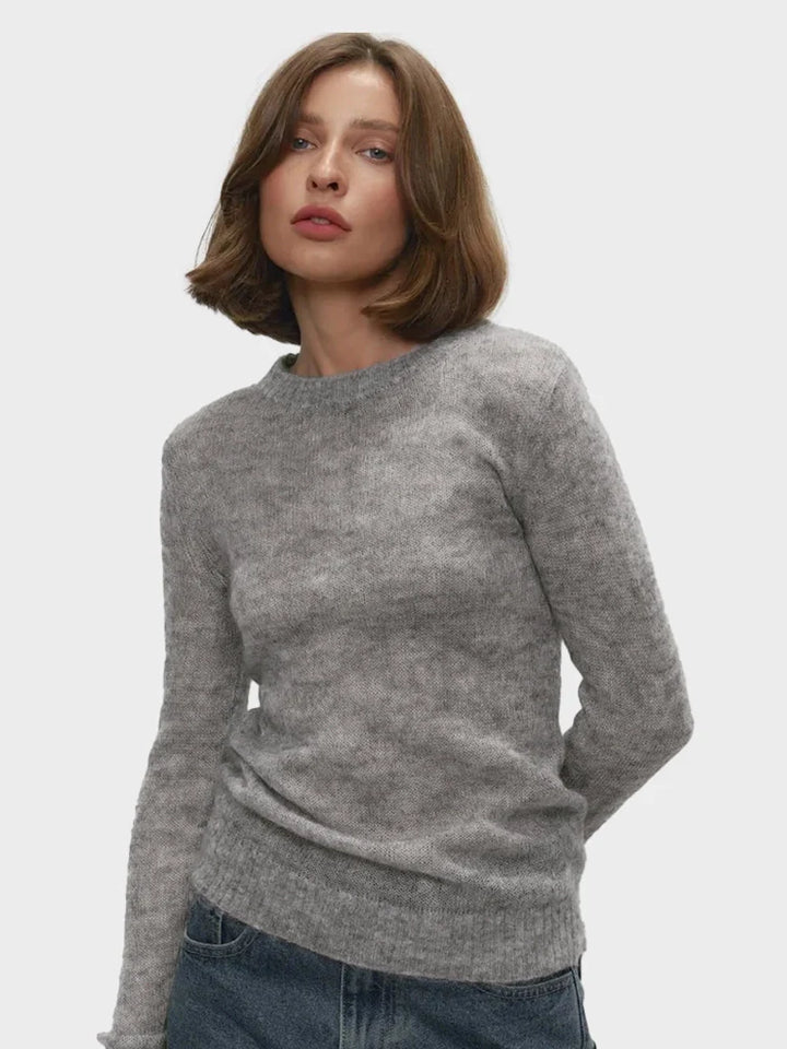 women's Lightweight Knitted Mohair Sweater Boat Neck Sheer