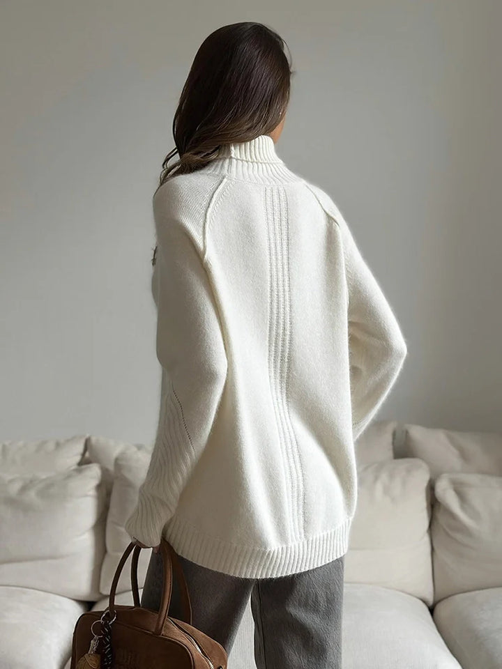 Women's turtleneck oversize white sweater
