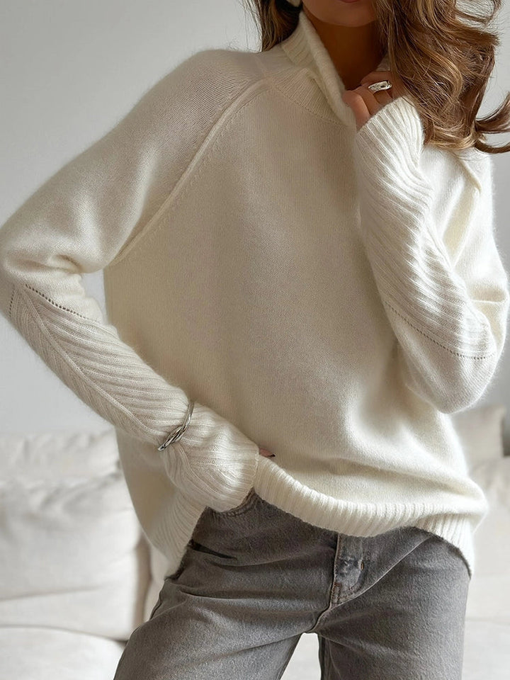 Women's turtleneck oversize white sweater