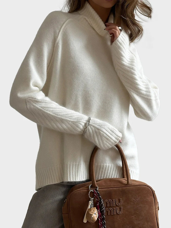 Women's turtleneck oversize white sweater
