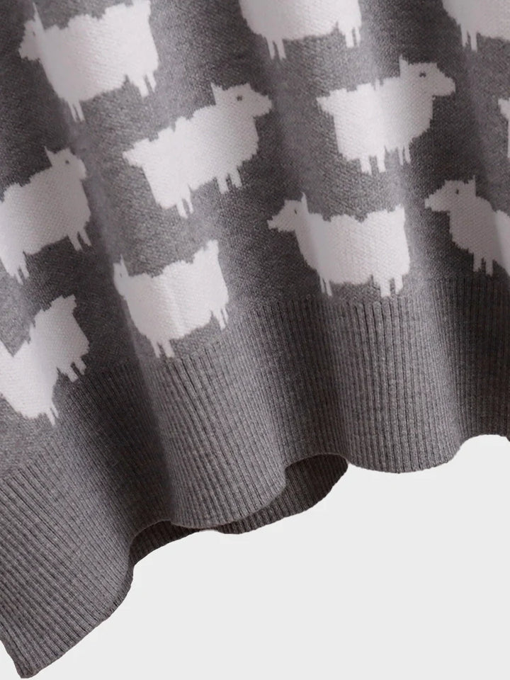 Women's Crew Neck oversize Alpaca Print Sweater