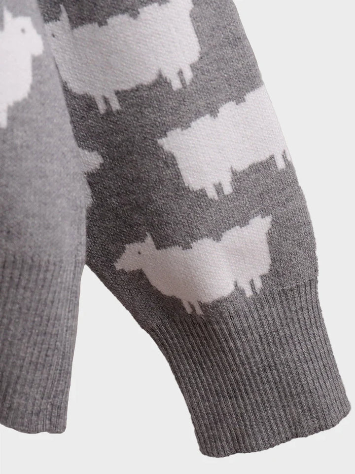 Women's Crew Neck oversize Alpaca Print Sweater