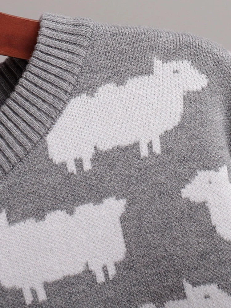 Women's Crew Neck oversize Alpaca Print Sweater