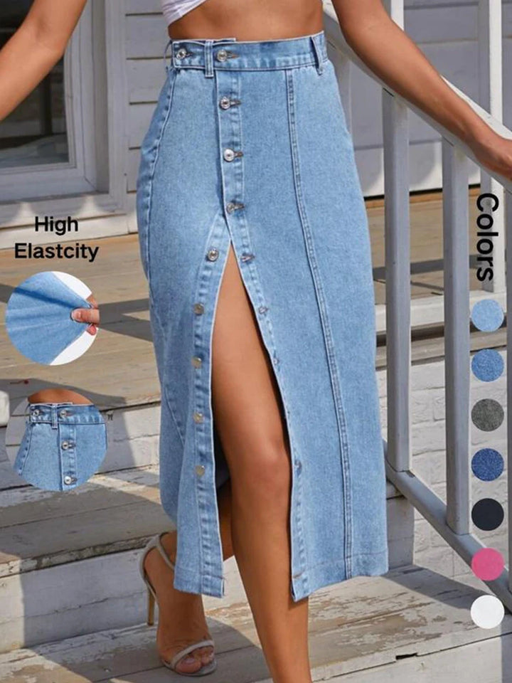 Women's Button Front Denim Skirt