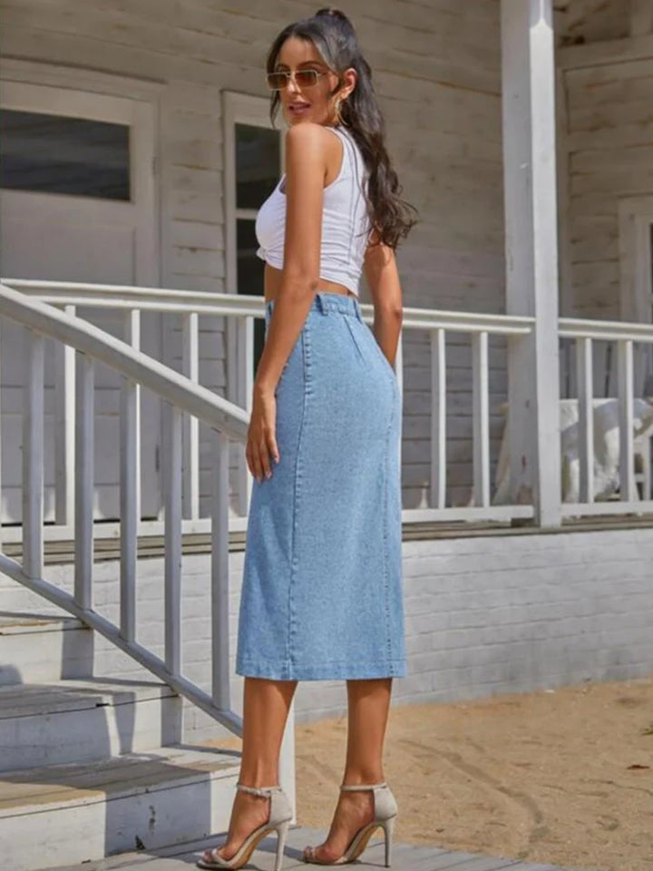 Women's Button Front Denim Skirt