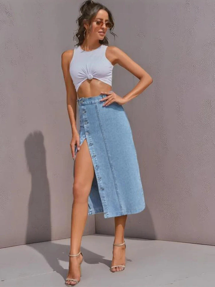 Women's Button Front Denim Skirt