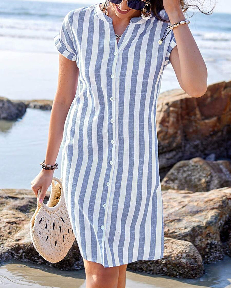 Melissa™ | Elegant Striped Shirt Dress