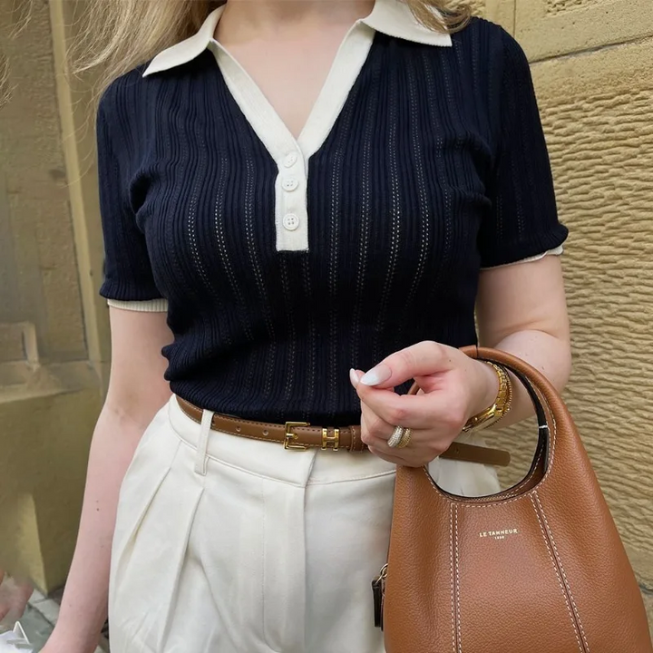 Élise Ribbed Knit Polo Top
