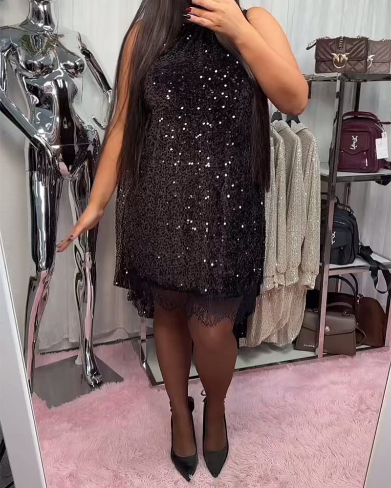 Solid Dress with Patchwork Details