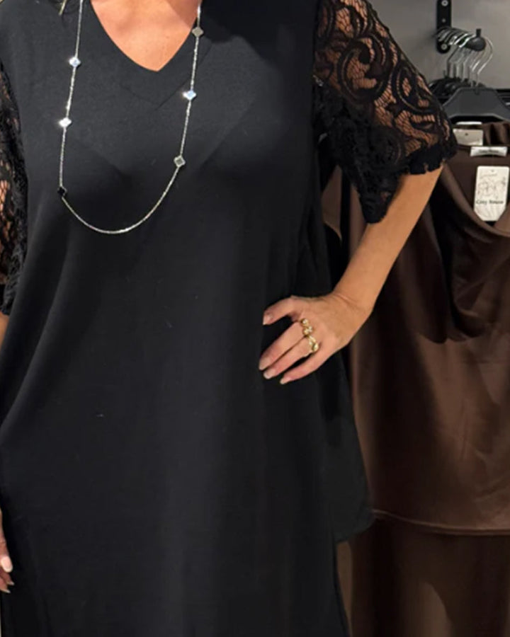 Elegant V-Neck Lace Sleeve Dress