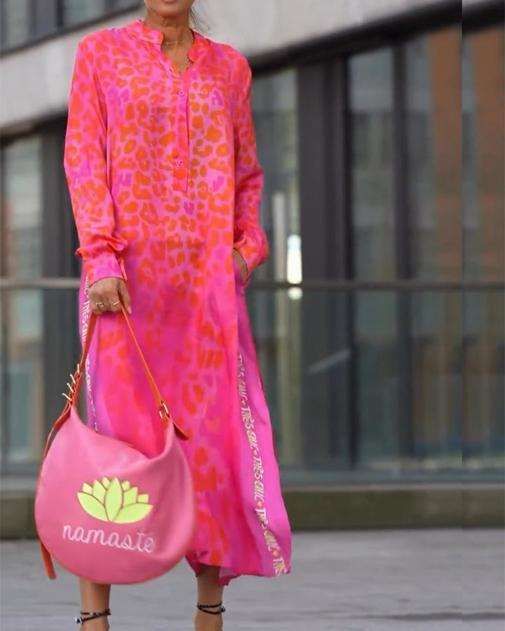 Dress Long Sleeve Leopard Print Split