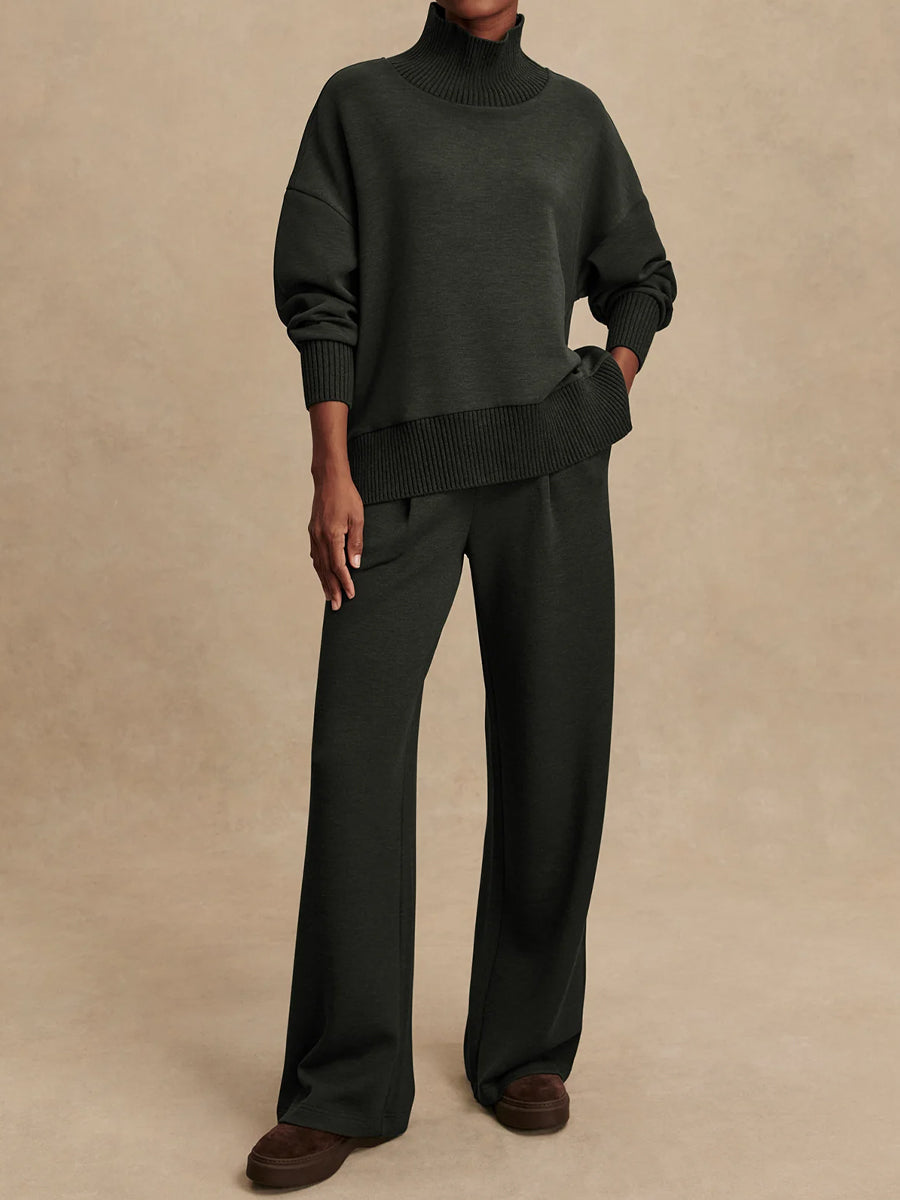 Turtleneck Knitted High Waist Two Pieces Set