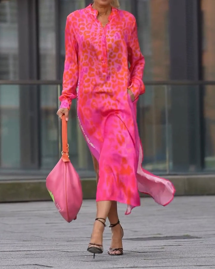 Dress Long Sleeve Leopard Print Split