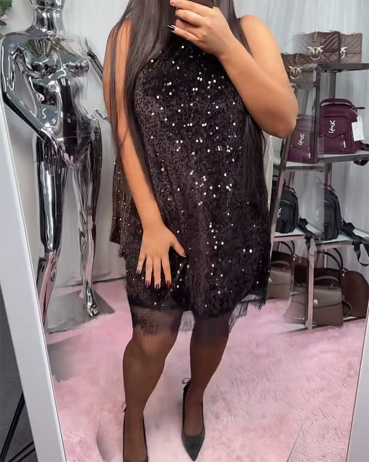 Solid Dress with Patchwork Details